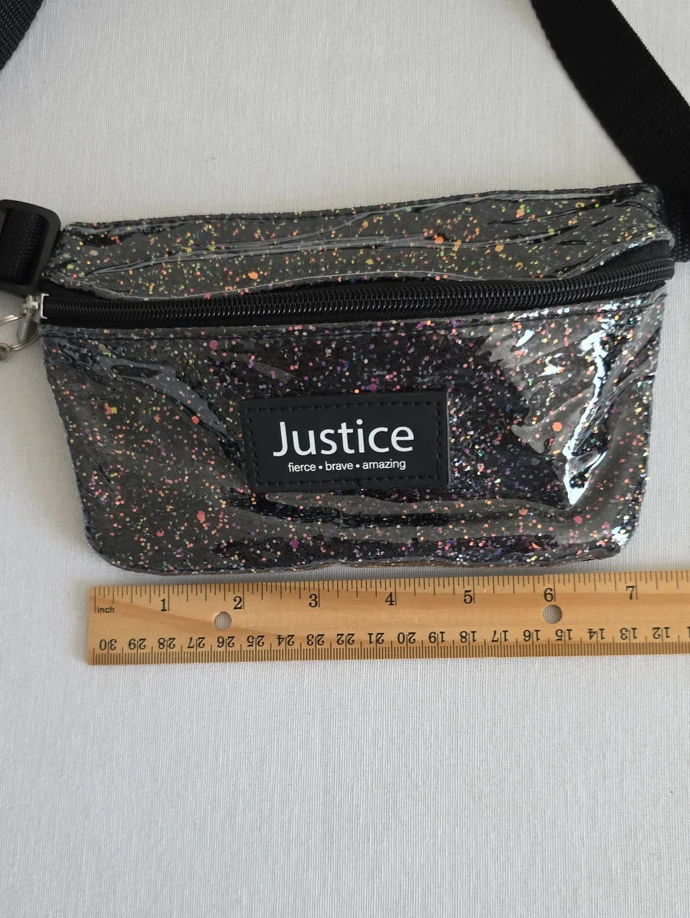 Justice Girls Belt Bag Metallic Confetti Under Plastic Nylon Adjustable Strap